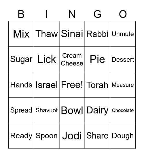Baking Bingo Card