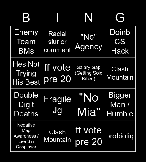 League of Bingo Card