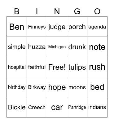 Walk Two Moons BINGO Card