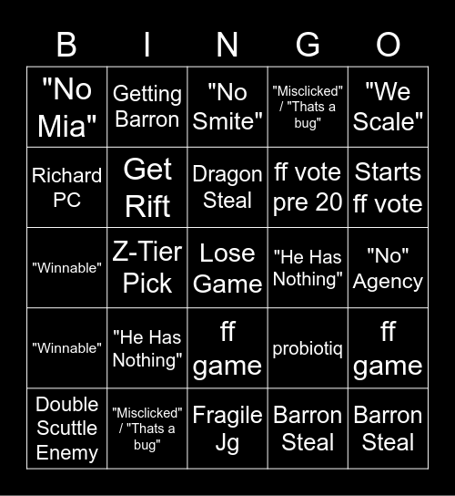 League of Bingo Card