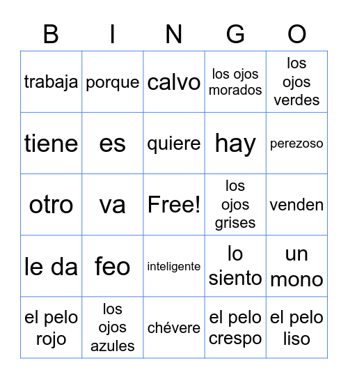 Spanish 9 - Story 3 Cambio de Pelo Bingo Card
