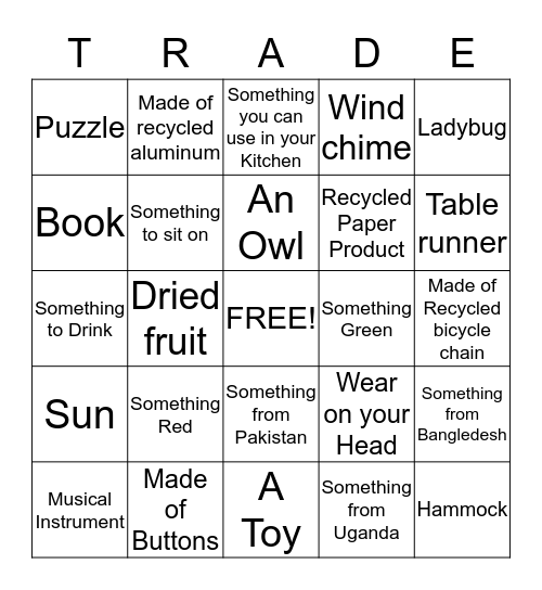 Ten Thousand Villages Bingo Card