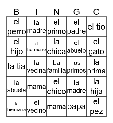 La Familia Bingo Card