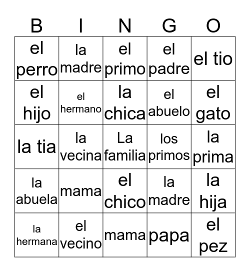 La Familia Bingo Card