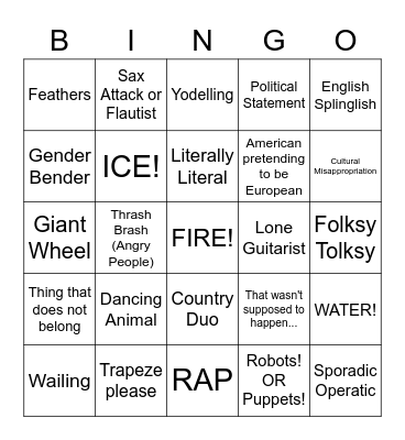 Eurovision Bingo Card