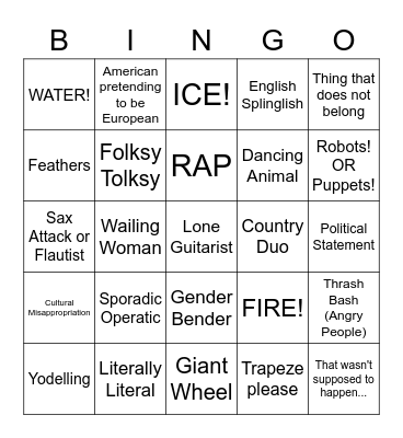 Eurovision Bingo Card