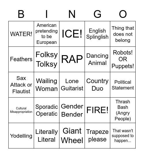 Eurovision Bingo Card