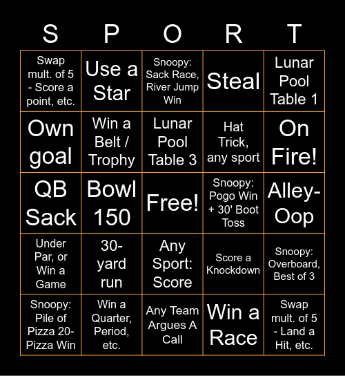 Sportshawk Bingo Card