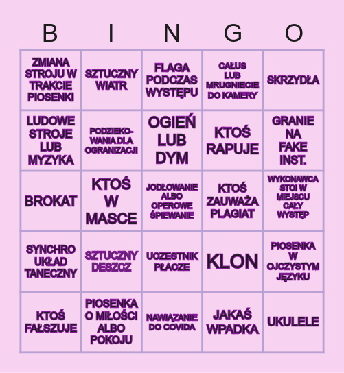 EUROWIZJA 2021! Bingo Card