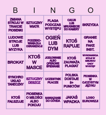 EUROWIZJA 2021! Bingo Card