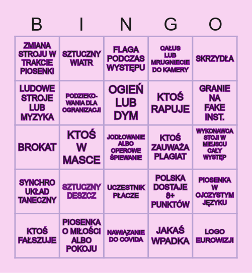 EUROWIZJA 2021! Bingo Card