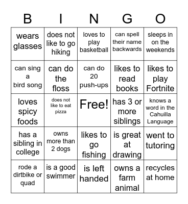 Get to know you! - Summer Program Bingo Card