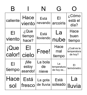 El Tiempo/The Weather 3 Bingo Card
