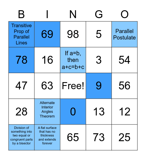 Geometry Bingo Card