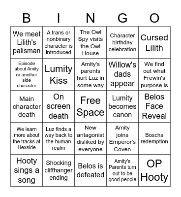 Owl House S2 Bingo Card