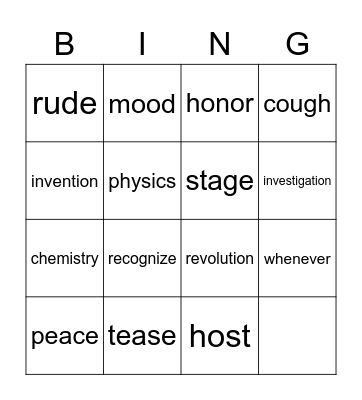 L7 Bingo Card