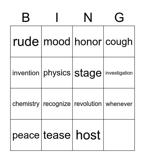 L7 Bingo Card