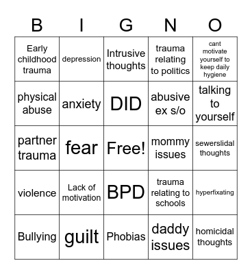 Trauma?!!?!?!? Bingo Card