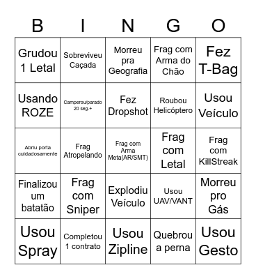 Warzone Bingo Card