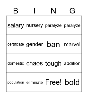 B4L7 Voc Bingo Card