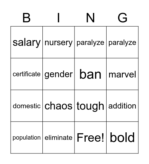 B4L7 Voc Bingo Card