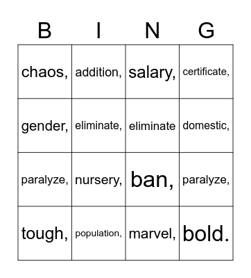 Untitled Bingo Card