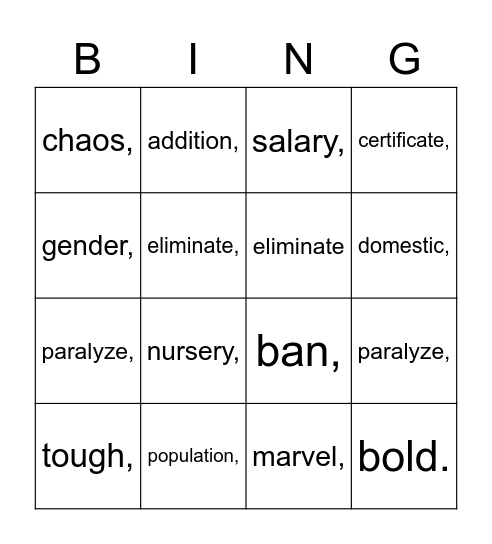 Untitled Bingo Card