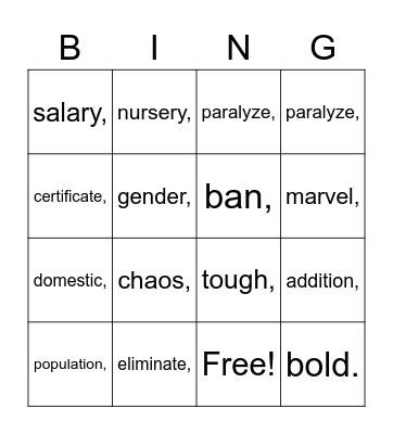 Untitled Bingo Card