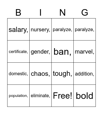 Untitled Bingo Card