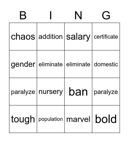 Untitled Bingo Card