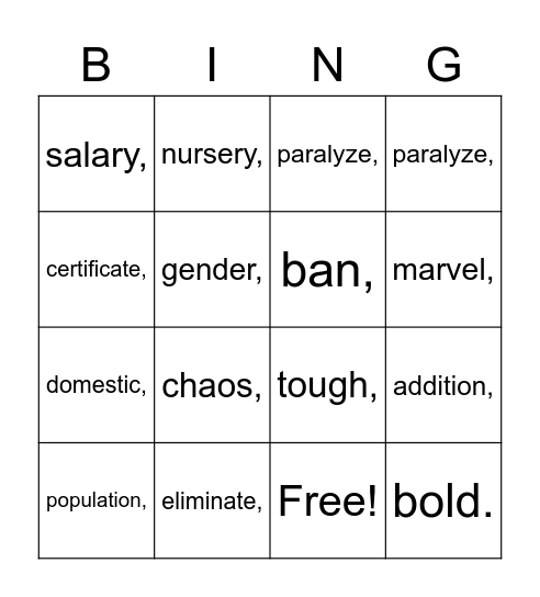 Untitled Bingo Card