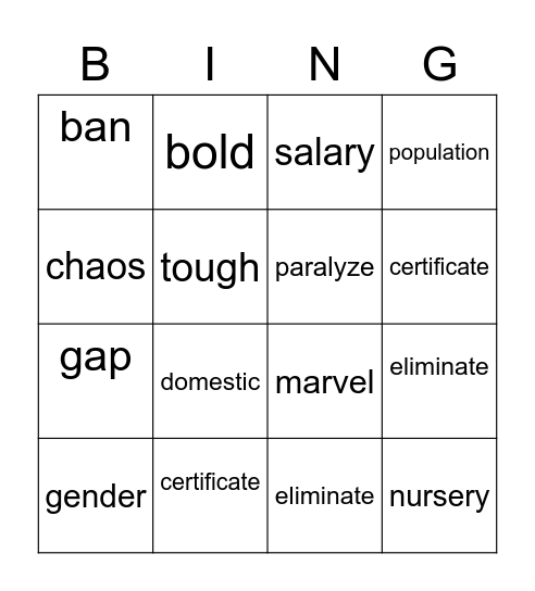 Untitled Bingo Card