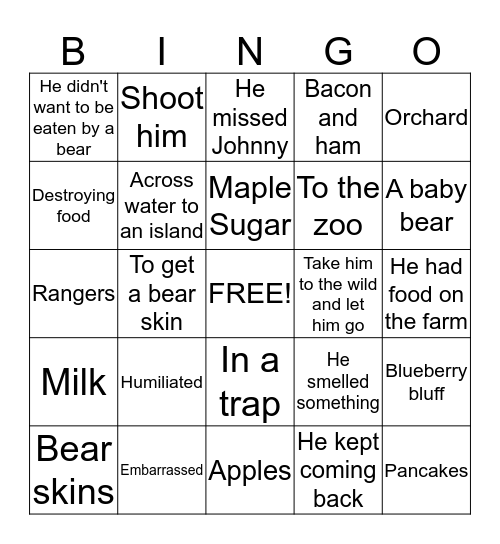 Biggest Bear Bingo Card