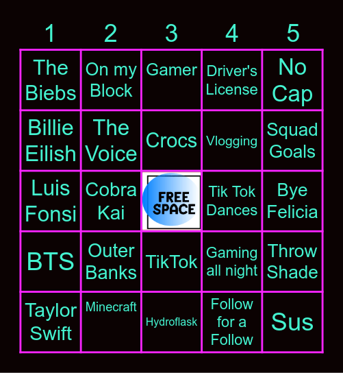 TEEN POP CULTURE Bingo Card