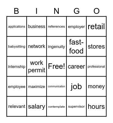 Summer Jobs Makes $Sense Bingo Card