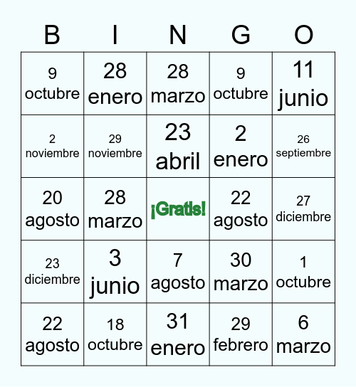 Mi cumpleaños es ... Bingo Card