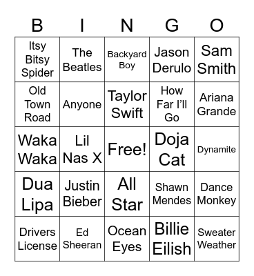 Music BINGO Card