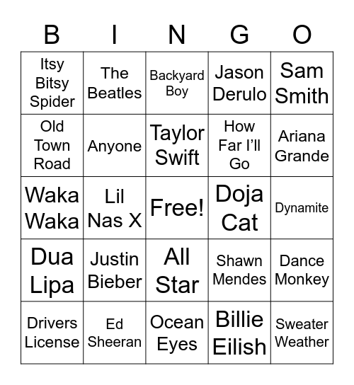 Music BINGO Card