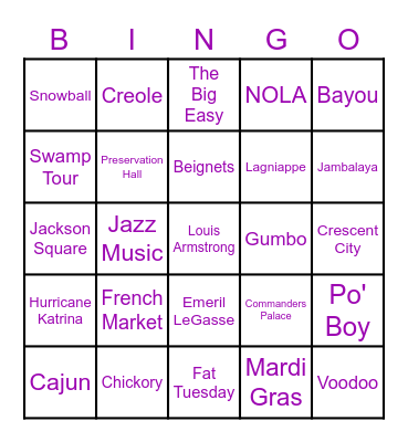 New Orleans Bingo Card