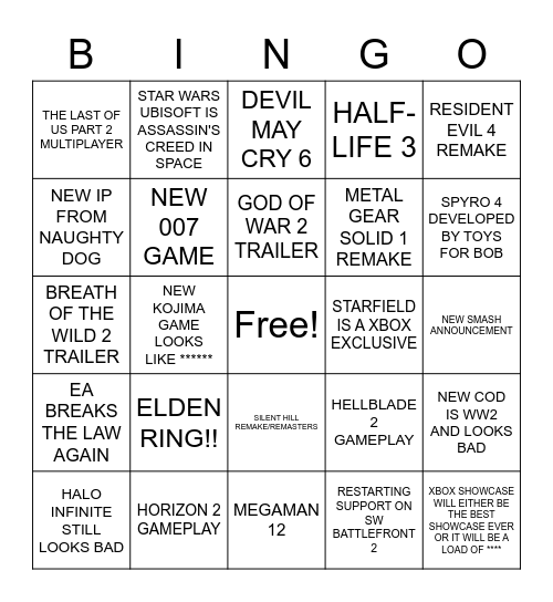 E3 Bingo Card