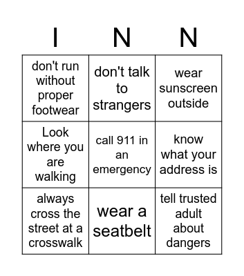 Safety First Rules Bingo Card
