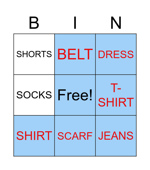 Wardrobe Planning BINGO Card