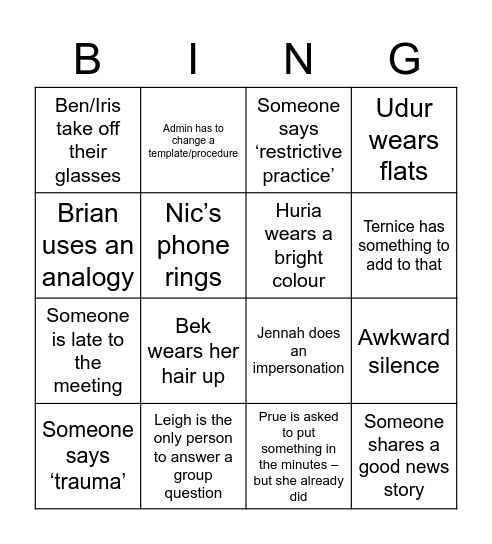 Emotional Balance Bingo Card