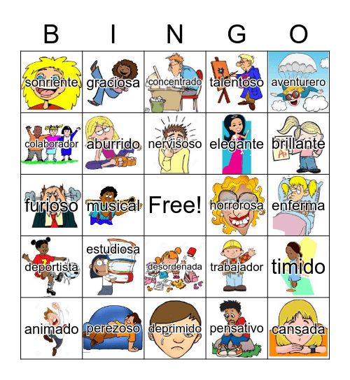 Adjectives en español Bingo Card