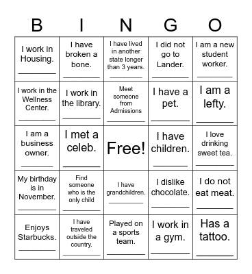 Untitled Bingo Card