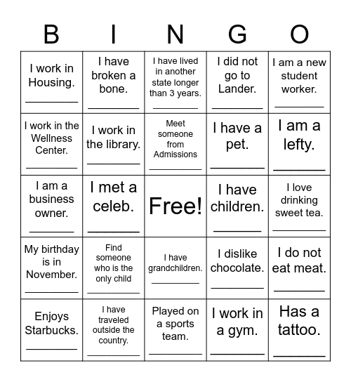 Untitled Bingo Card