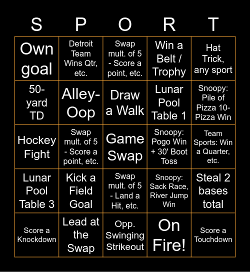 Sportshawk Bingo v2 Bingo Card