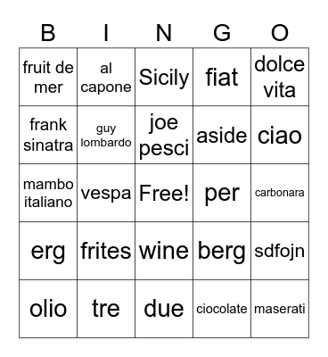 Italian Places Bingo Card