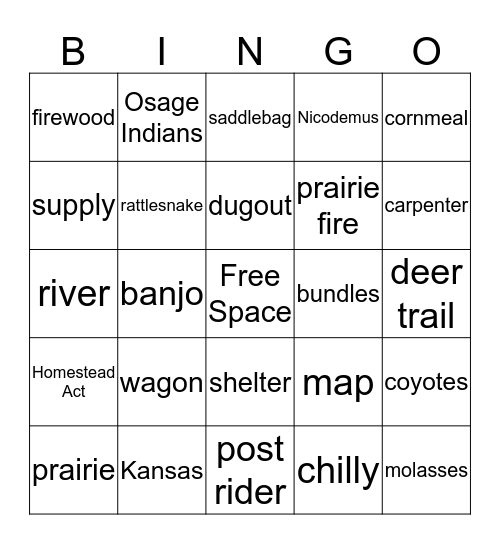 Wagon Wheels Bingo Card