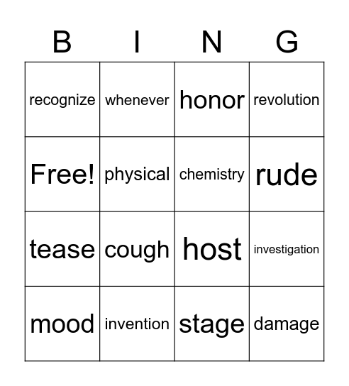 Untitled Bingo Card